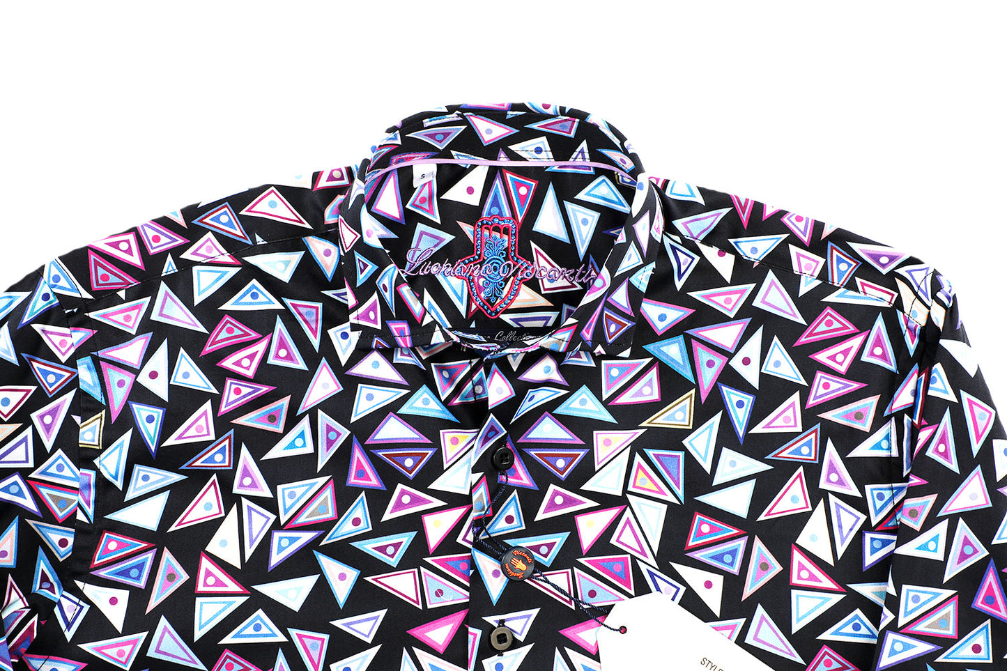 Black with Blue and Purple Retro Geometric Triangles