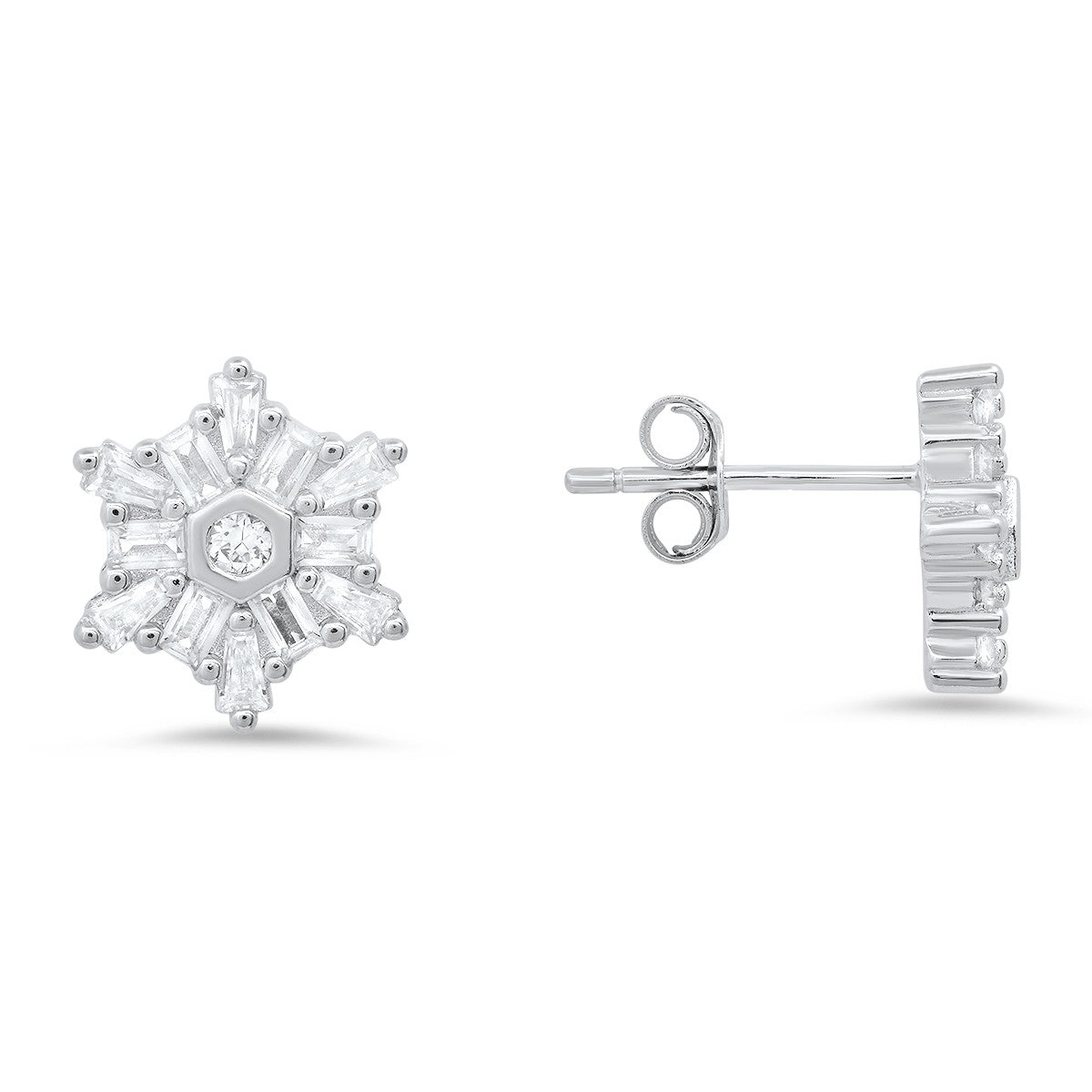 title:Sterling Silver Snowflake CZ Stud Earrings;color:not applicable