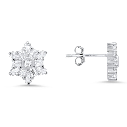 title:Sterling Silver Snowflake CZ Stud Earrings;color:not applicable