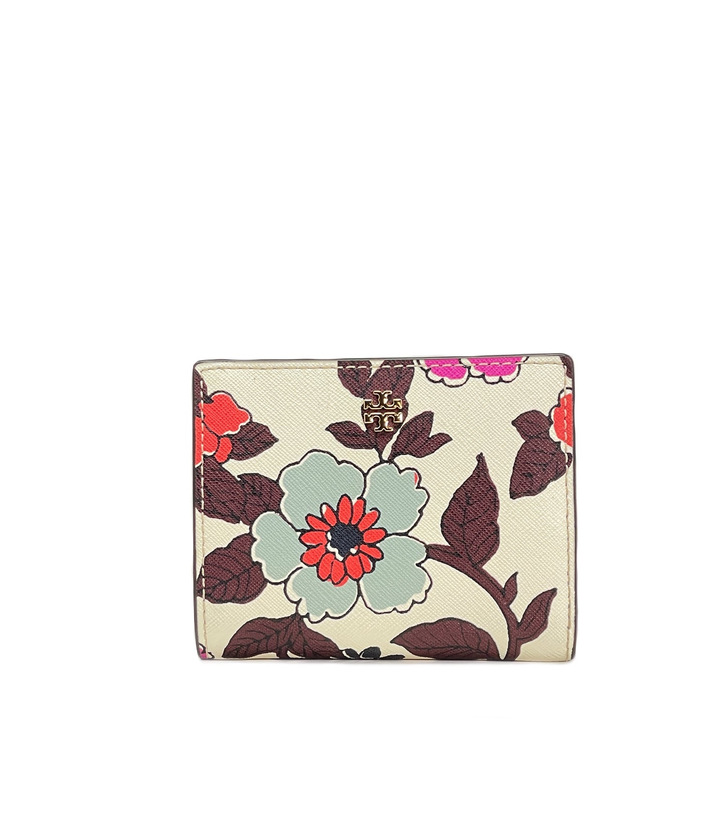 title:Tory Burch Cream Red Blue Wallpaper Floral Emerson Printed Mini Wallet;color:Cream Red Blue Wallpaper Floral