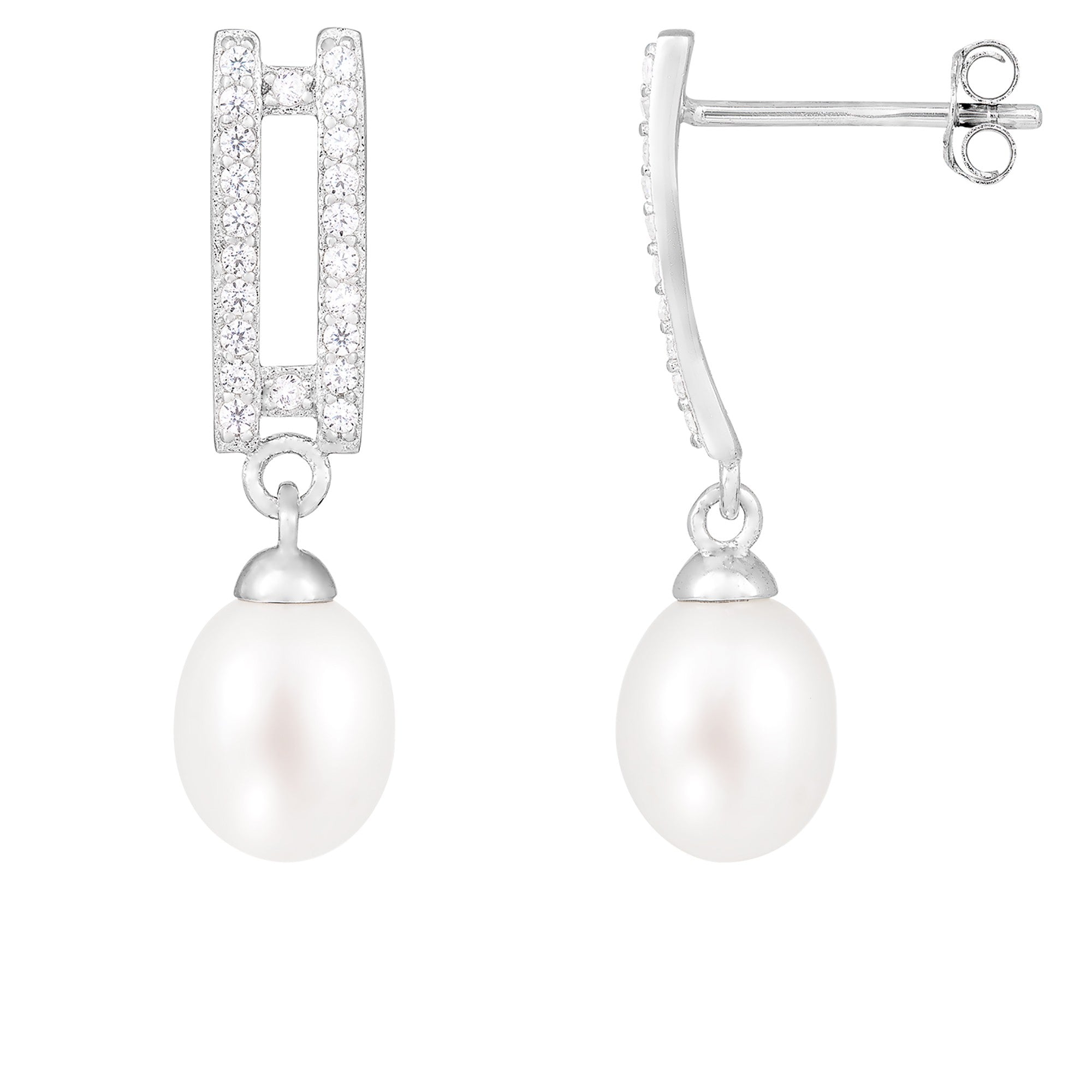 title:Splendid Pearls Sterling Silver Pearl Earrings ESR-422;color:White