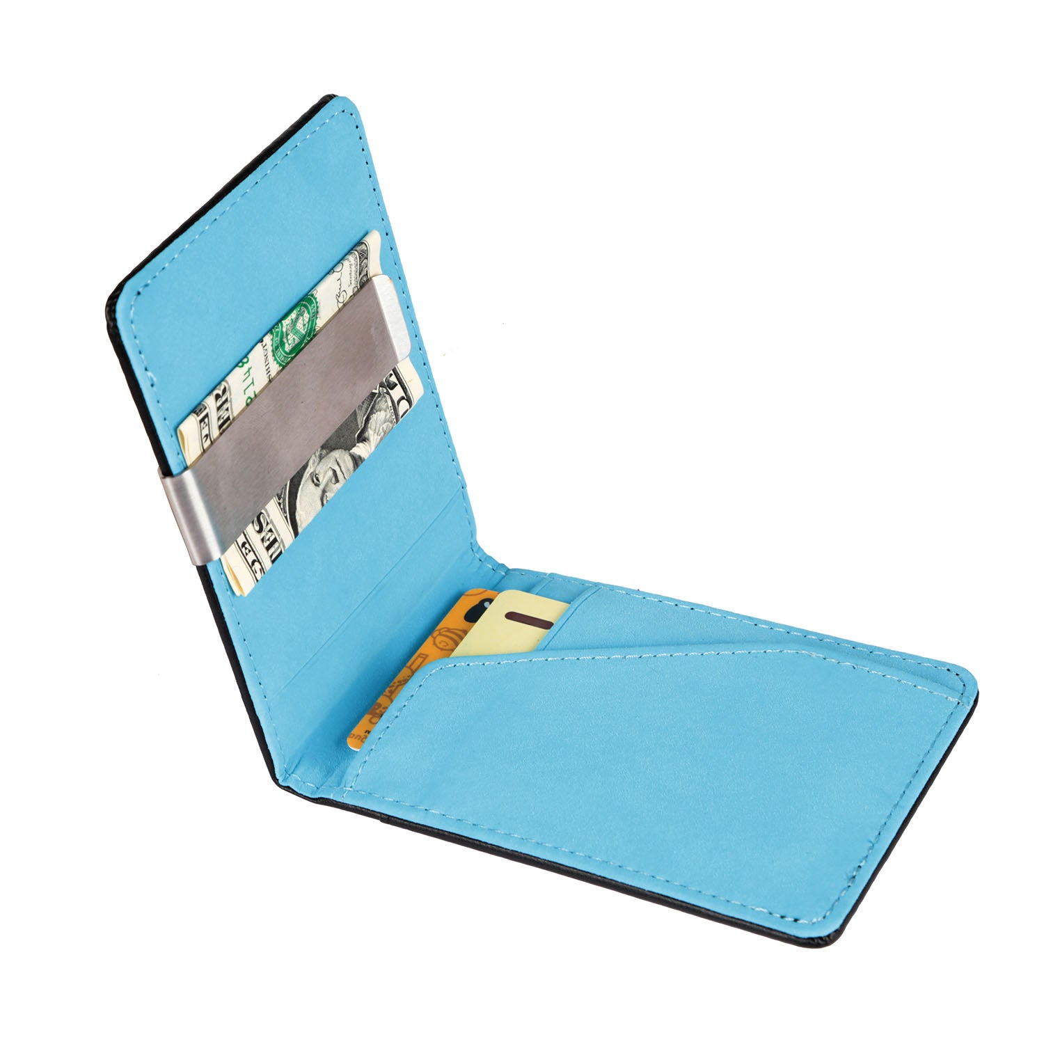 title:Unisex PU Leather Wallet RFID Blocking Slim Bifold Credit Card Holder with Money Clip;color:Blue