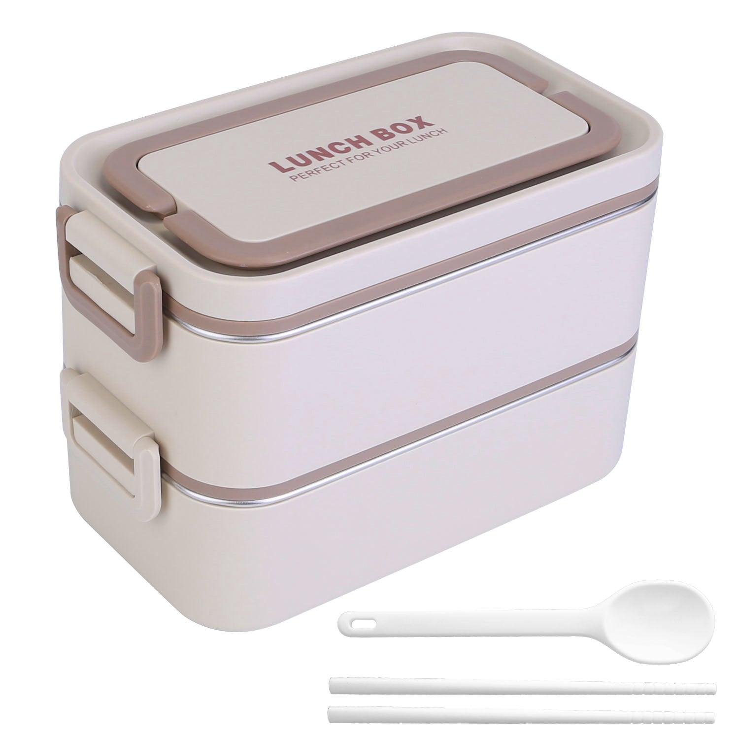 title:Bento Lunch Box 3 Stackable Food Container Leakproof Dishwasher Microwave Oven Safe Bento Box with Chopsticks Spoon for Adult Kids Work Picnic;color:Beige