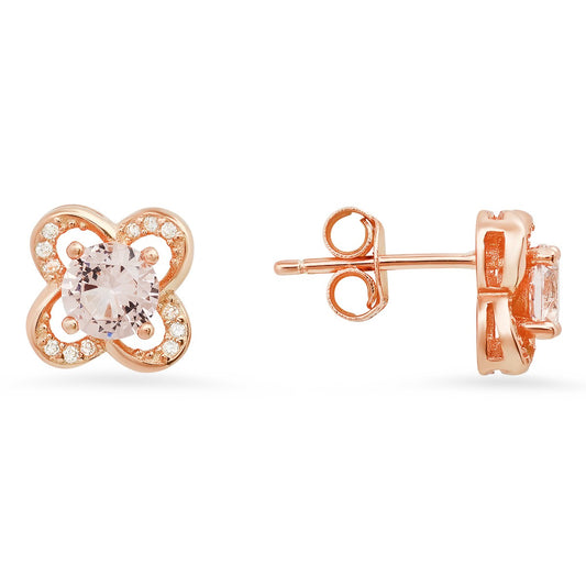 title:14k Rose Gold Over Silver Morganite CZ Flower Stud Earrings;color:not applicable