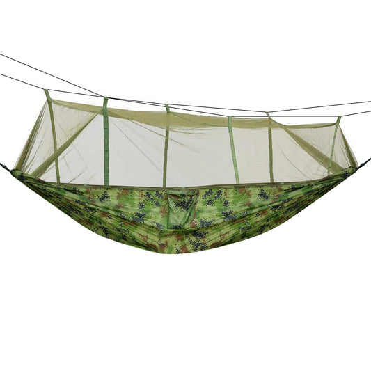 title:600lbs Load 2 Persons Hammock w/Mosquito Net Outdoor Hiking Camping Hommock Portable Nylon Swing Hanging Bed w/ Strap Hook Carry Bag;color:camo