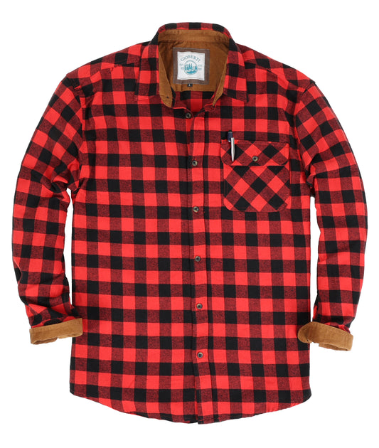 title:Gioberti Men's Black / Red Checkered 100% Cotton Brushed Flannel Plaid Checkered Shirt with Corduroy Contrast;color:Black / Red Checkered