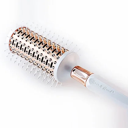 title:Large Vented Round Hairbrush;color:White Pearl And Rose Gold