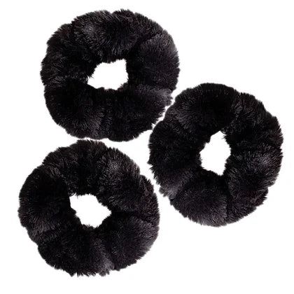 title:Black Faux Fur Extra Plush & Fluffy Scruchies, 3 Pack;color:Black