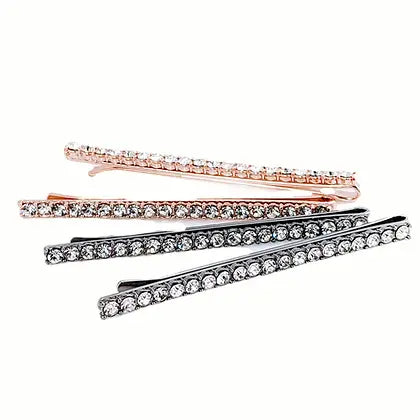 title:4 Pack Rhinestone Bobby Pins;color:Rose Gold And Hematite