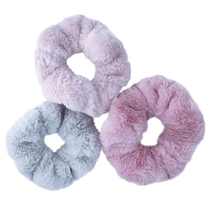 title:Faux Fur Scrunchies, Extra Fluffy, 3 Pack;color:Pink, Rose, Grey