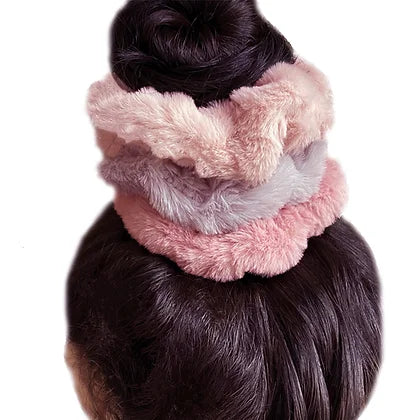 title:Faux Fur Scrunchies, Extra Fluffy, 3 Pack;color:Pink, Rose, Grey