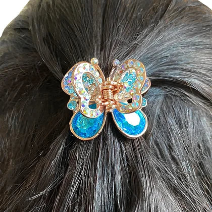 title:Blue Rhinestone And Crystal Jaw Clip;color:Blue With Rhinestones