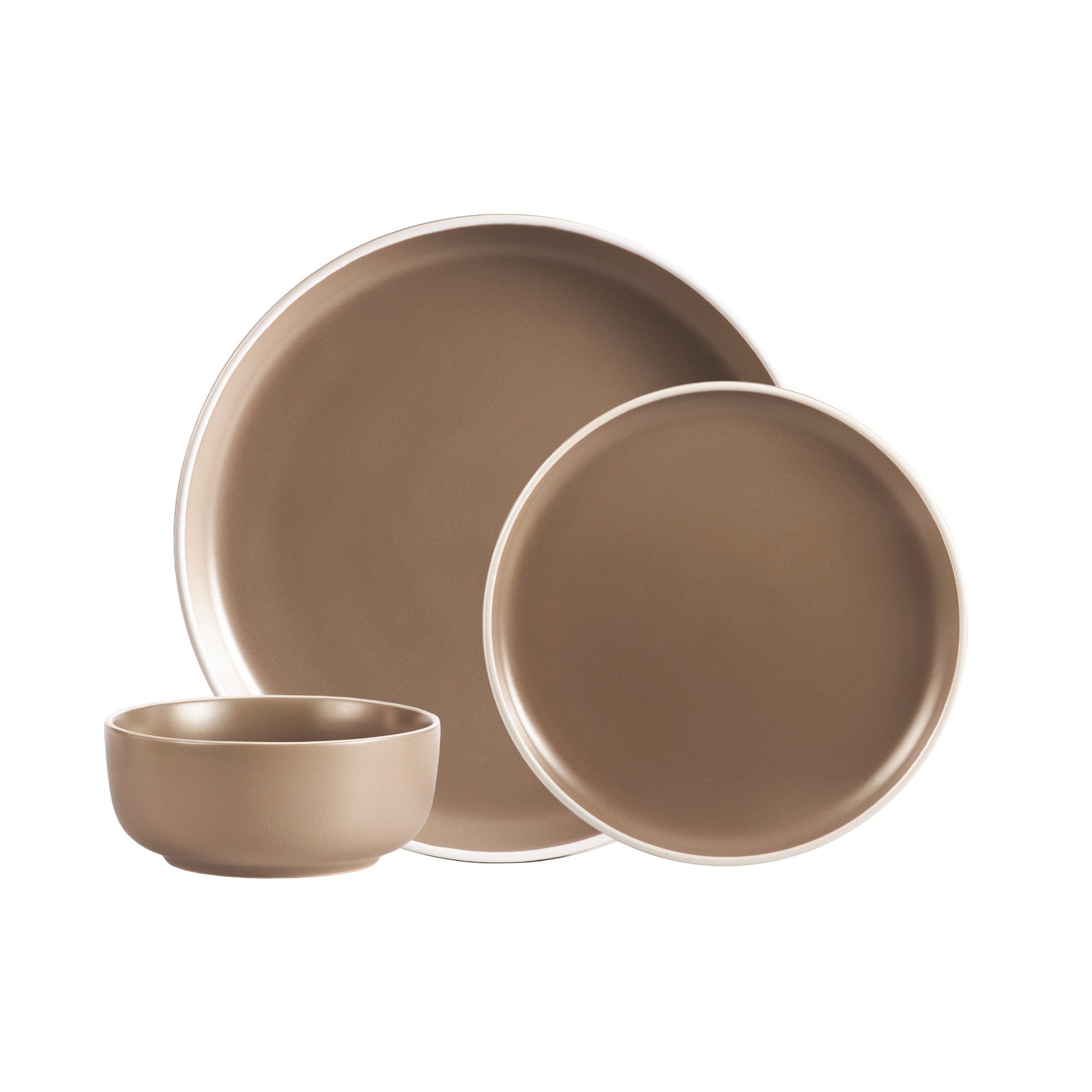 title:Safdie & Co. Dinnerware Set 12Piece 2 Tone Cylinder Matte Beige, Service for 4;color:Beige