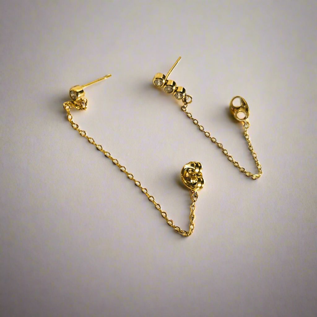 title:CZ Chain Drop Earrings;color:Gold