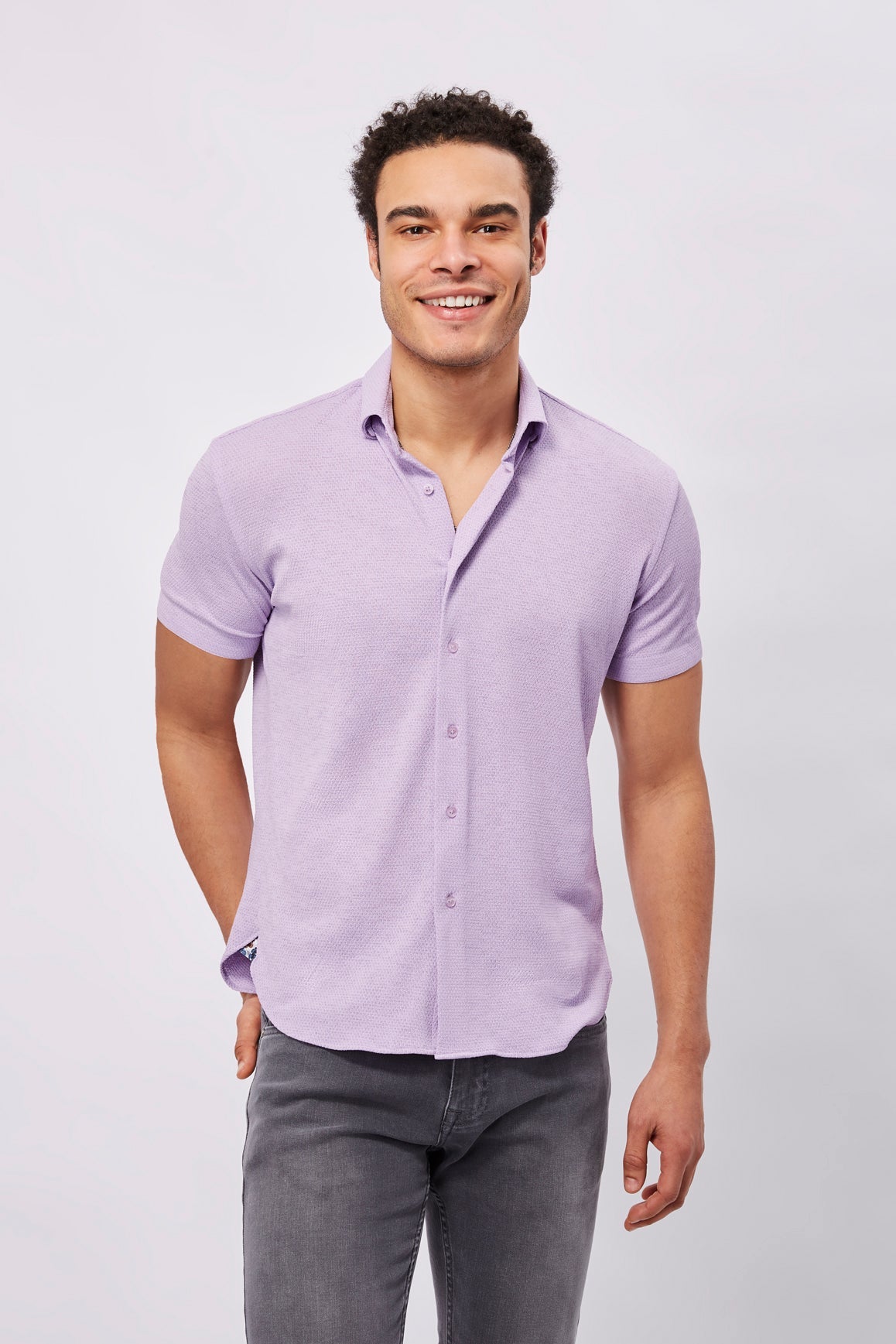 Max Colton Purple Honeycomb Short Sleeve Jersey Knit