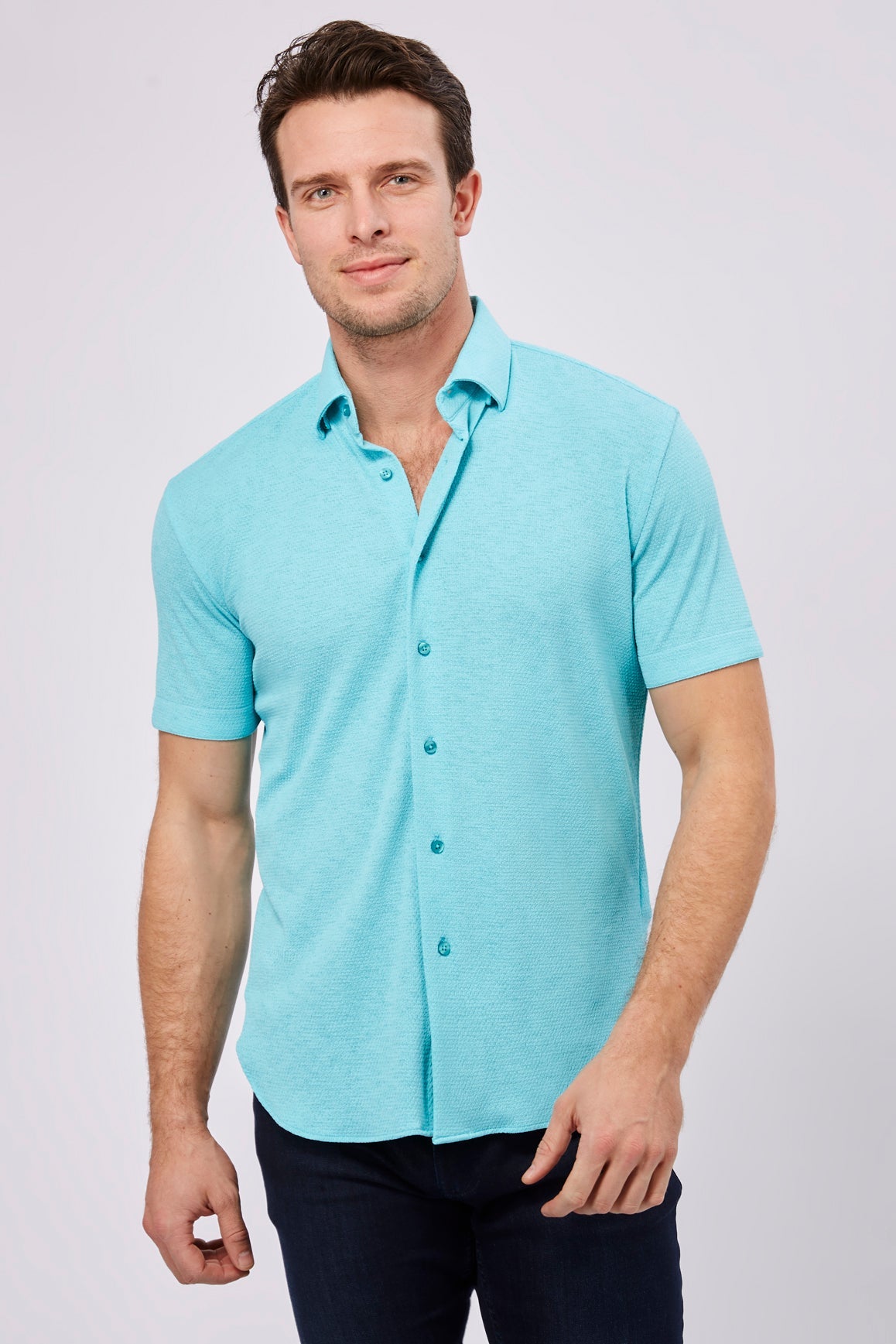 Max Colton Teal Honeycomb Short Sleeve Jersey Knit