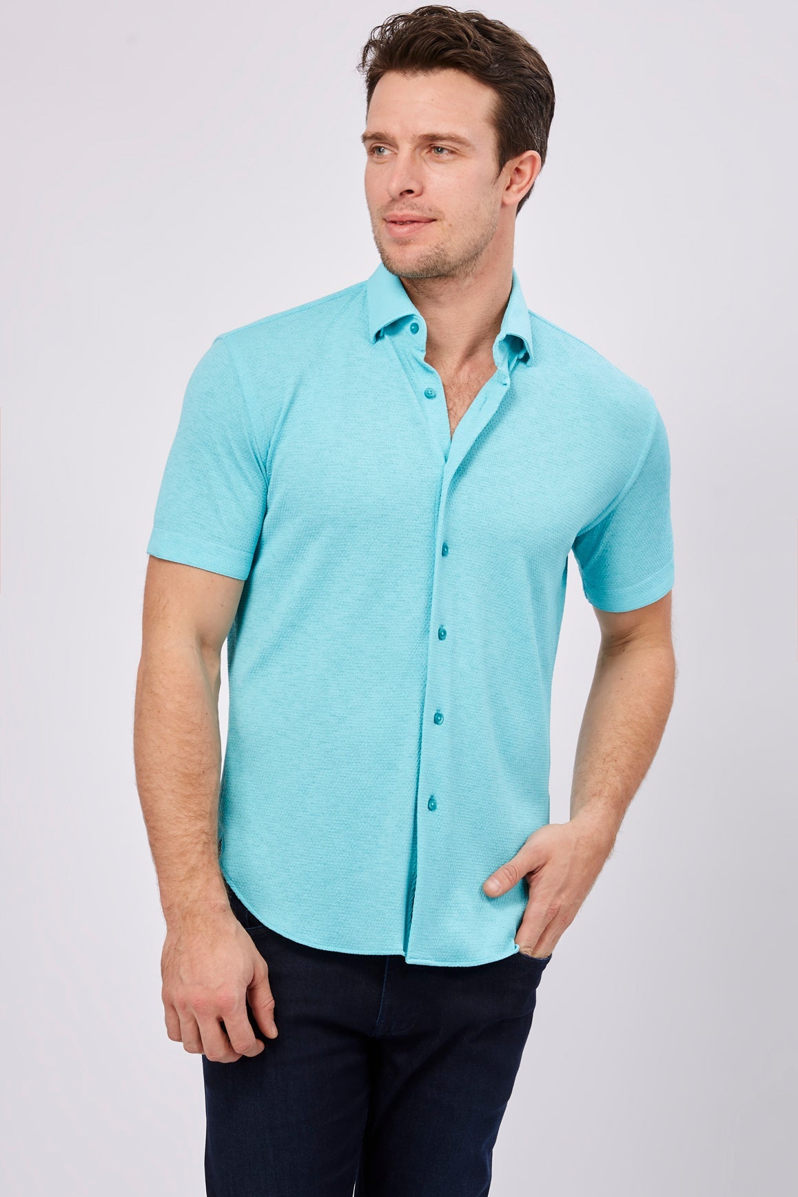 Max Colton Teal Honeycomb Short Sleeve Jersey Knit