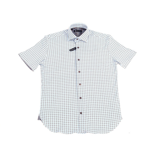 Max Colton White with Light Cyan and Black Circles Short Sleeve Jersey Knit