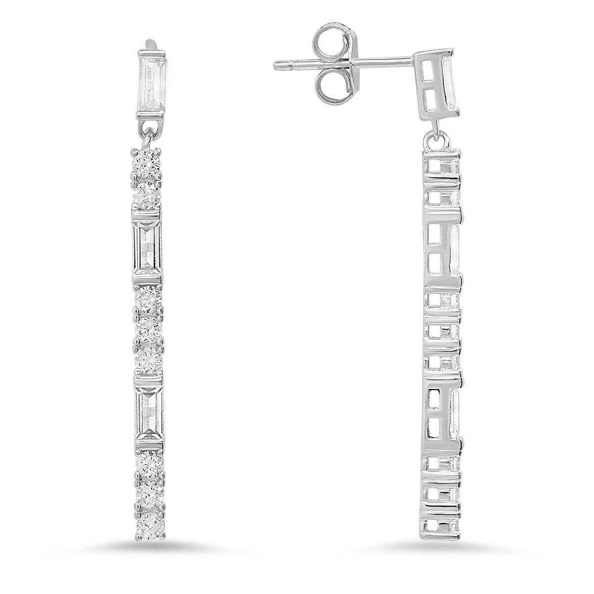 Sterling Silver Dangling Bar CZ Earrings - Ruumur