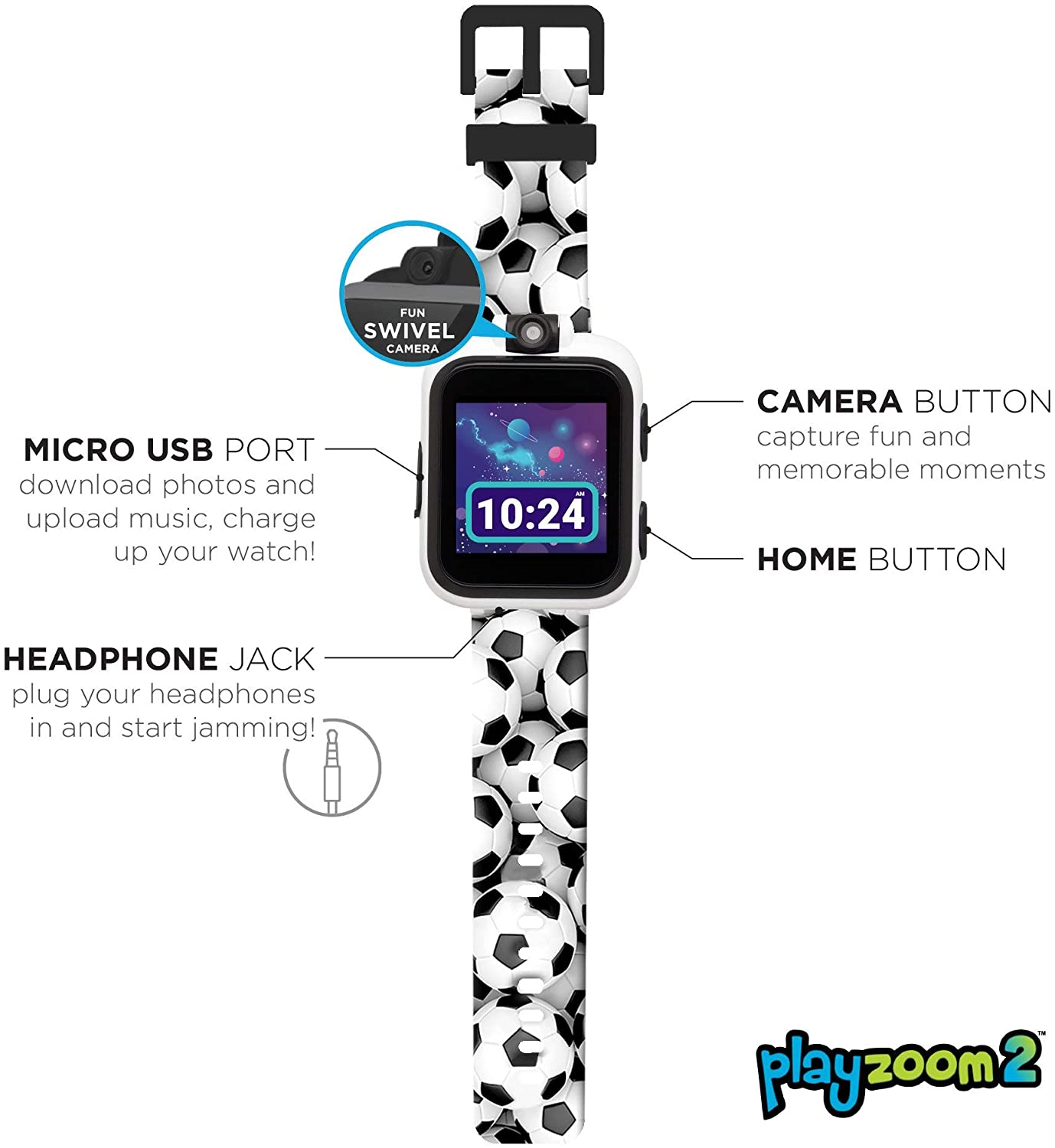 PlayZoom 2 Kids Smartwatch & Earbuds Set: Soccer Print