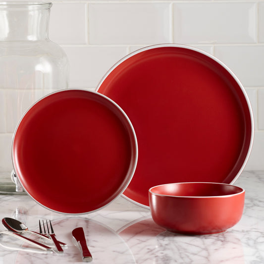 Safdie & Co. Dinnerware Set 12Piece 2 Tone Cylinder Matte Red, Service for 4