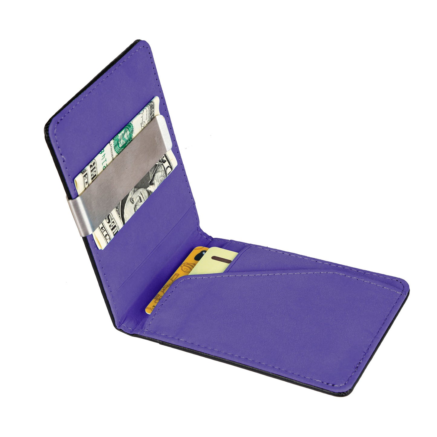 title:Unisex PU Leather Wallet RFID Blocking Slim Bifold Credit Card Holder with Money Clip;color:Purple