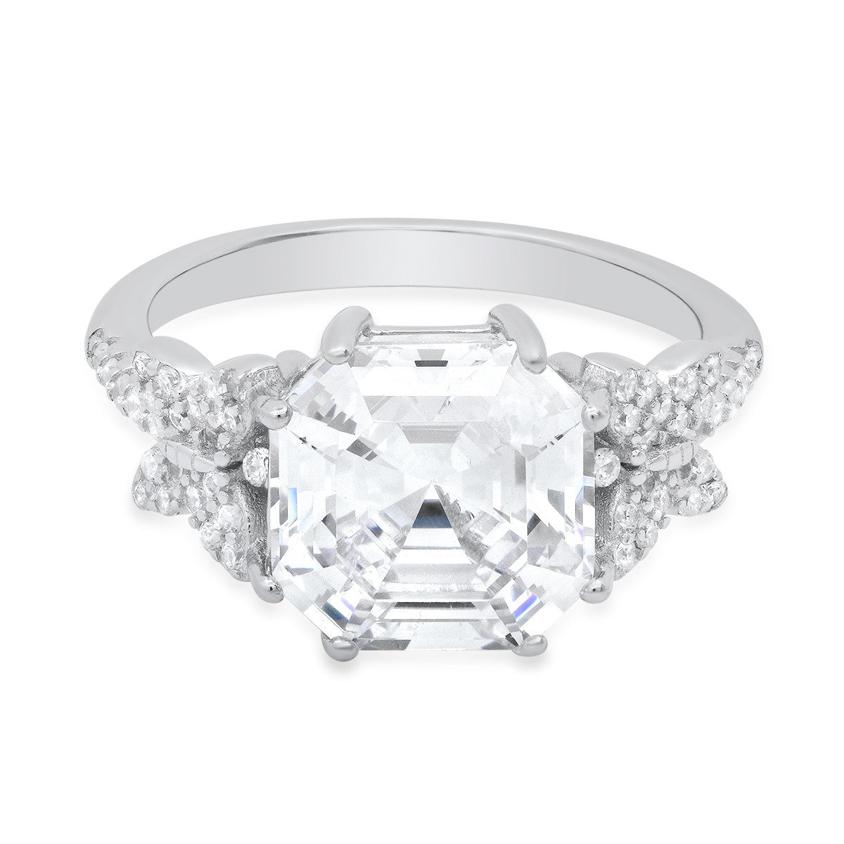 Sterling Silver Asscher-cut CZ Butterfly Ring