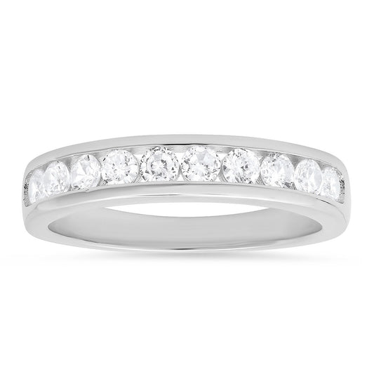 Sterling Silver Channel-set Round CZ Band Ring - Ruumur