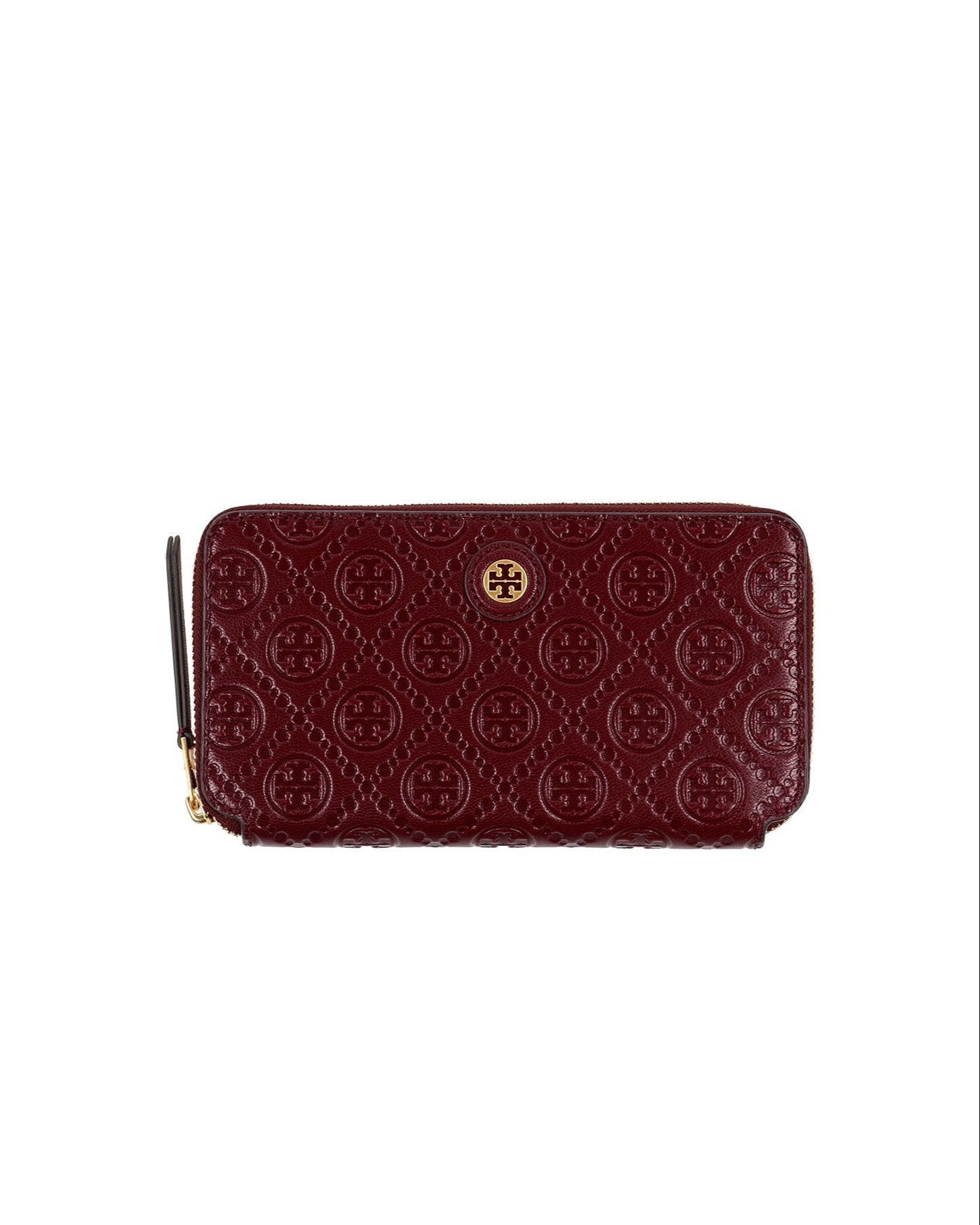 title:Tory Burch Huckleberry T Monogram Leather Zip Continental Wallet;color:Huckleberry