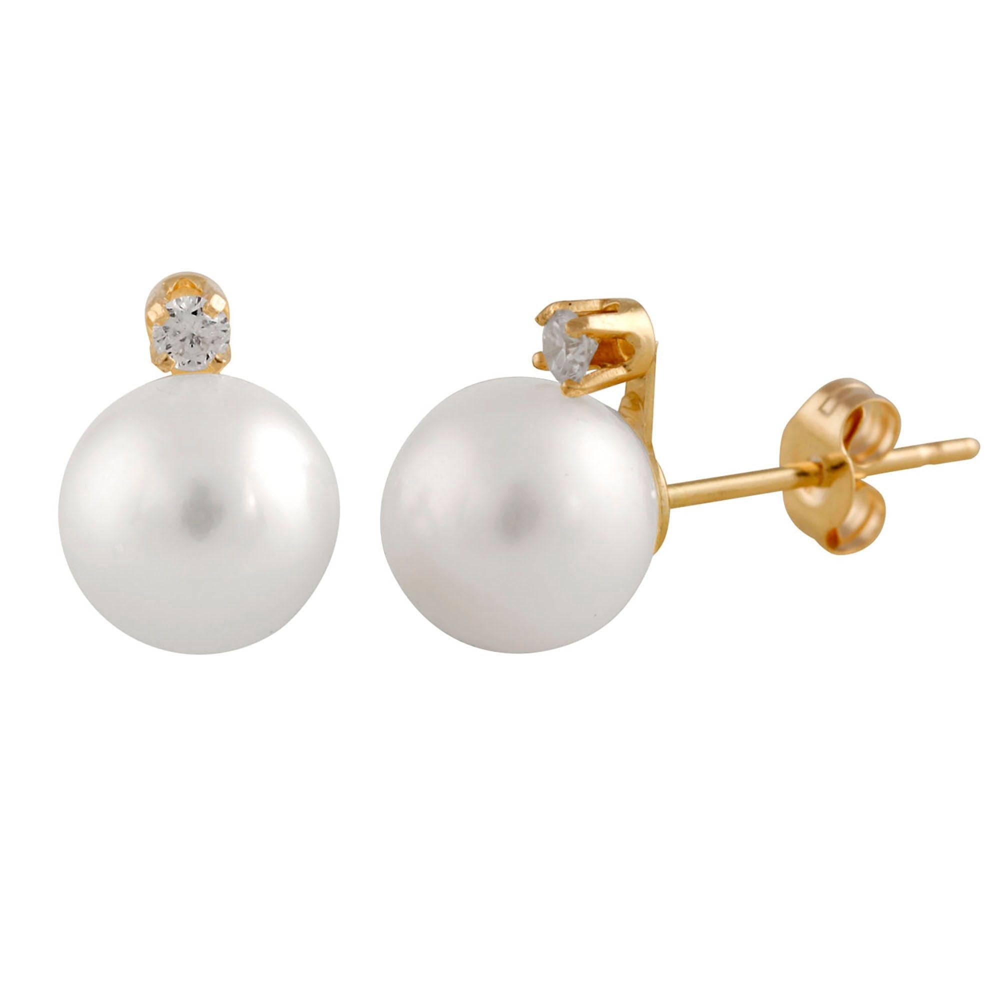 title:Splendid Pearls 14K Yellow Gold Diamond Earrings RB-66WY;color:White