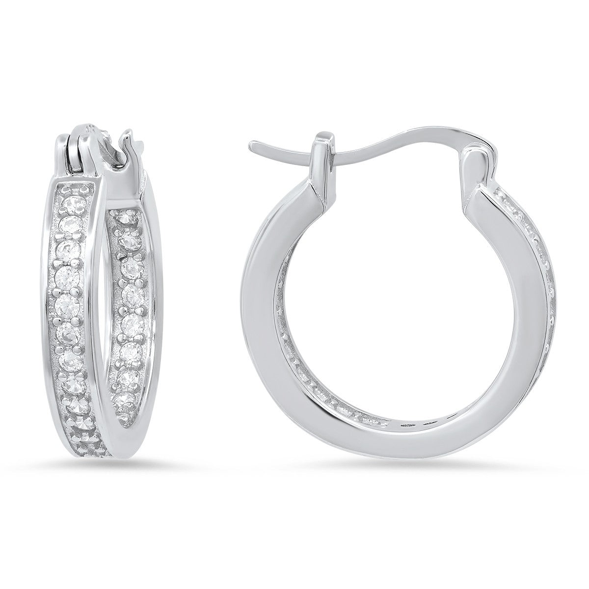 title:Sterling Silver Inside Out 20mm CZ Hoop Earrings;color:not applicable