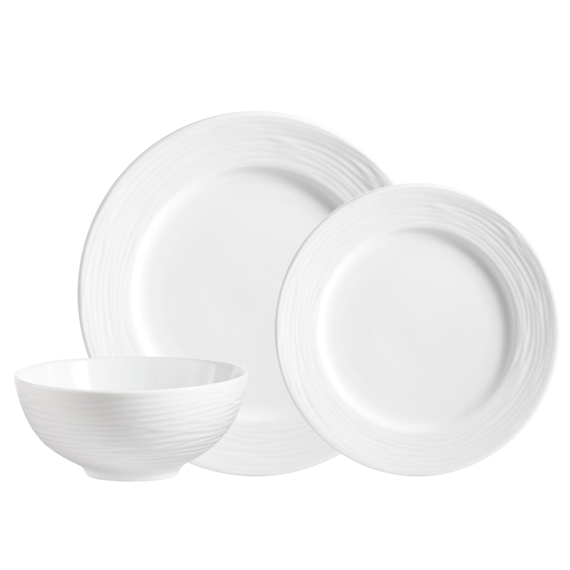 title:Safdie & Co. Dinnerset 12PC Round Rim Embossed Wave;color:Multi