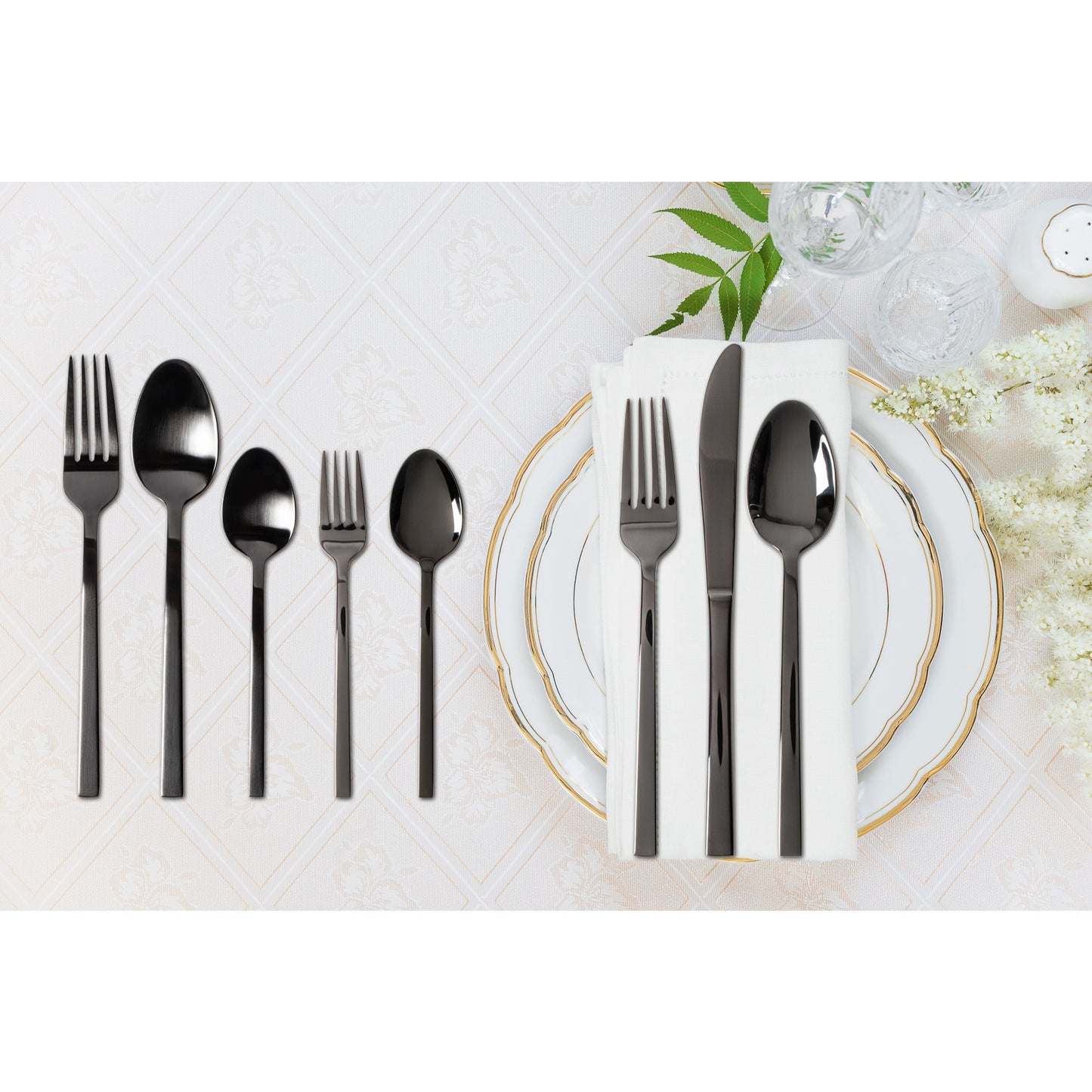 Safdie & Co. Flatware Stainless Steel Palos Black Mirror 20PC Set