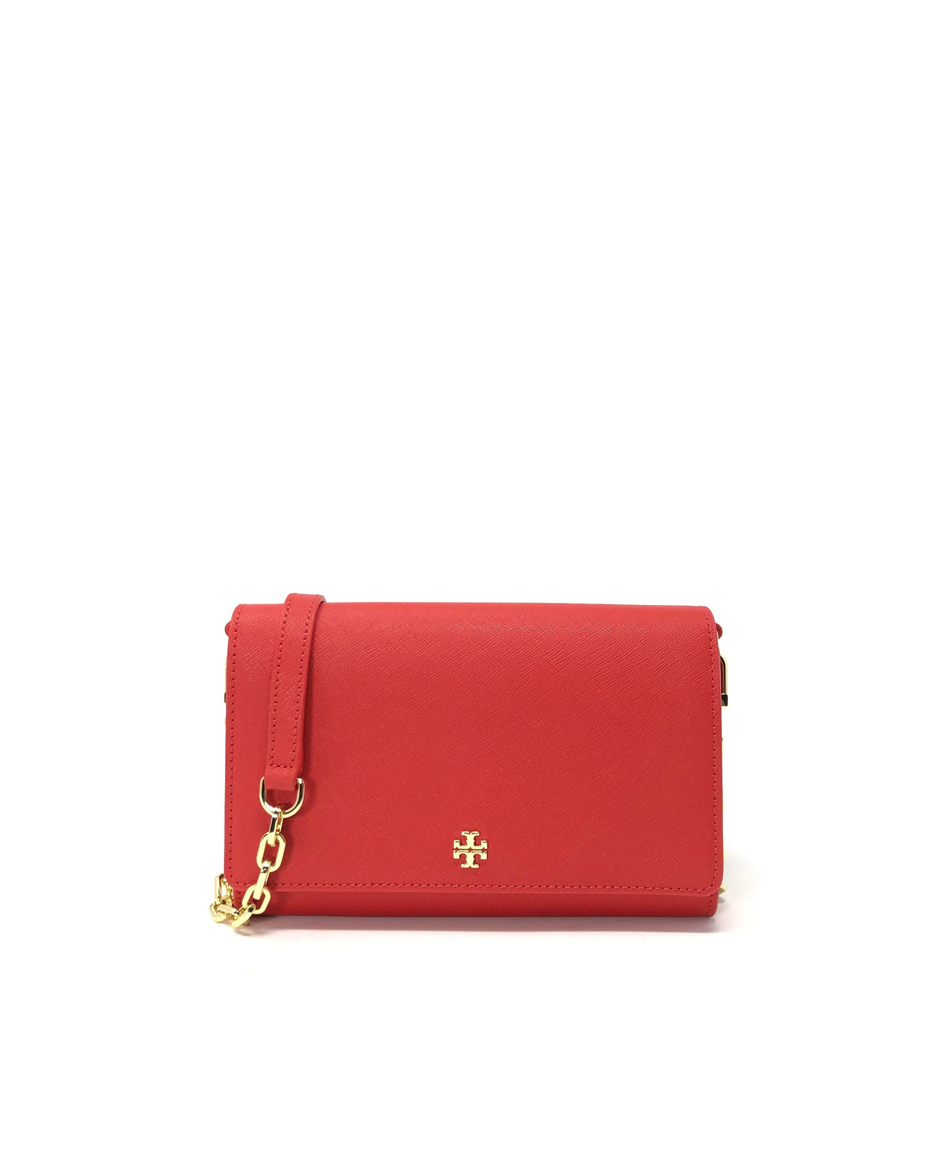 title:Tory Burch Poppy Orange Emerson Chain Wallet;color:Poppy Orange