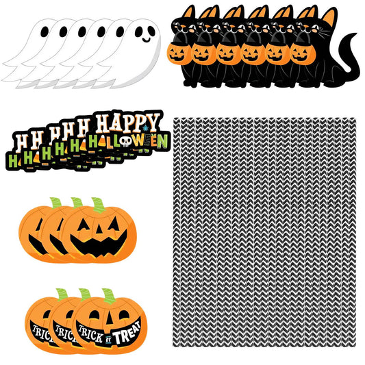 title:25Pcs Halloween Party Striped Decorative Straws Disposable Drinking Straws Paper Straw Decor Happy Halloween Ghost Lantern Black Cat Halloween Party S;color:Multi