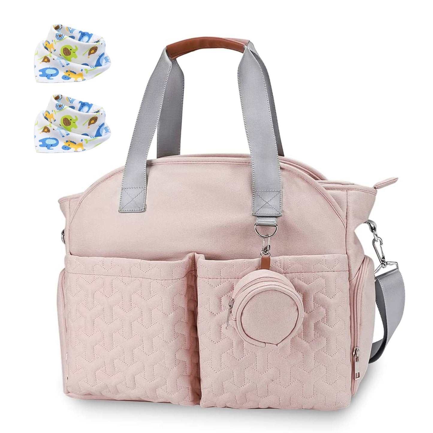 title:Breast Pump Bag Diaper Tote Bag with Detachable Shoulder Strap Side Pocket Free Baby Bibs Compatible with Spectra S1 S2 Medela;color:Pink