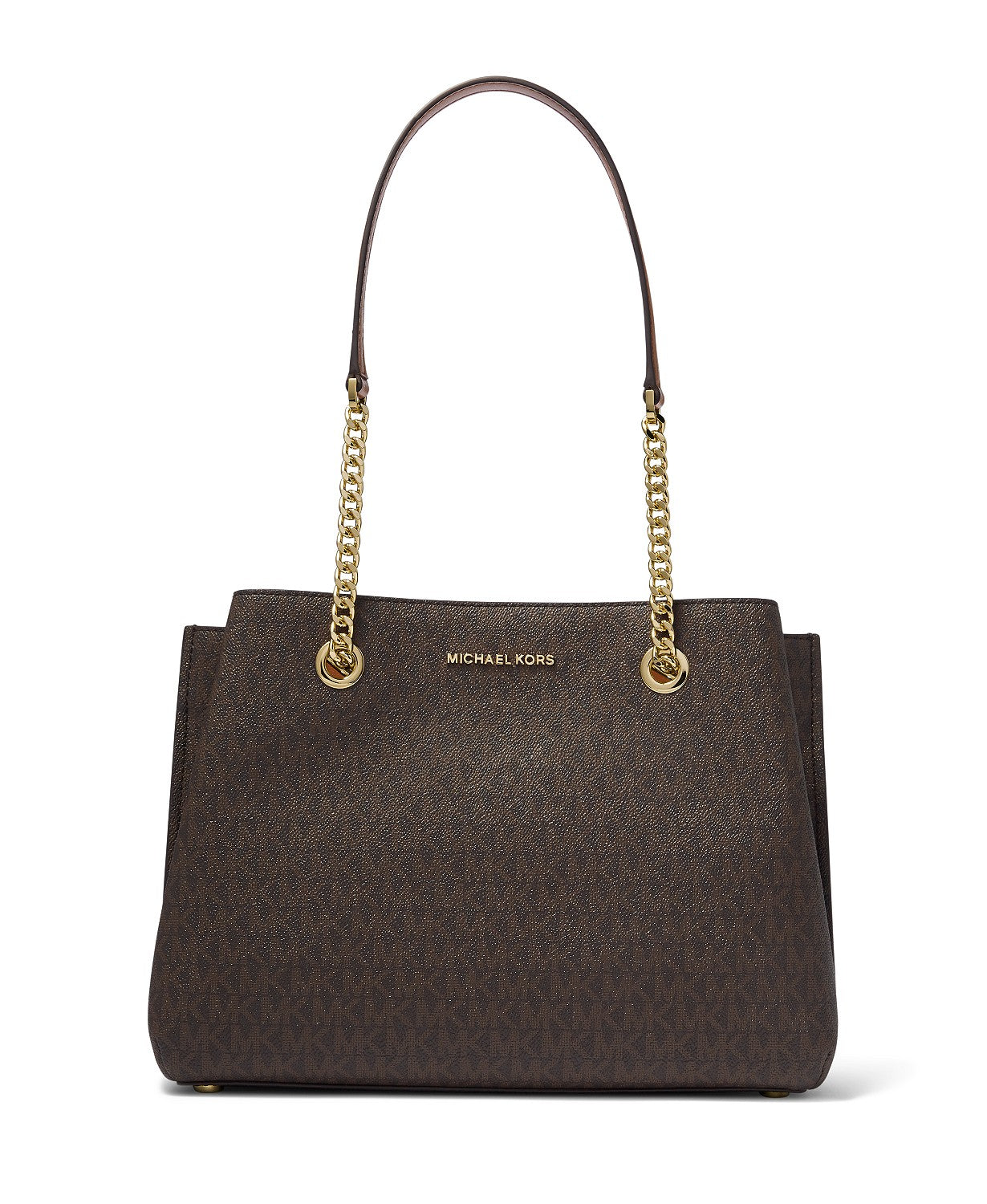 title:Michael Kors Women's Brown & Acorn Teagen Signature Long Drop Satchel;color:Brown / Acorn