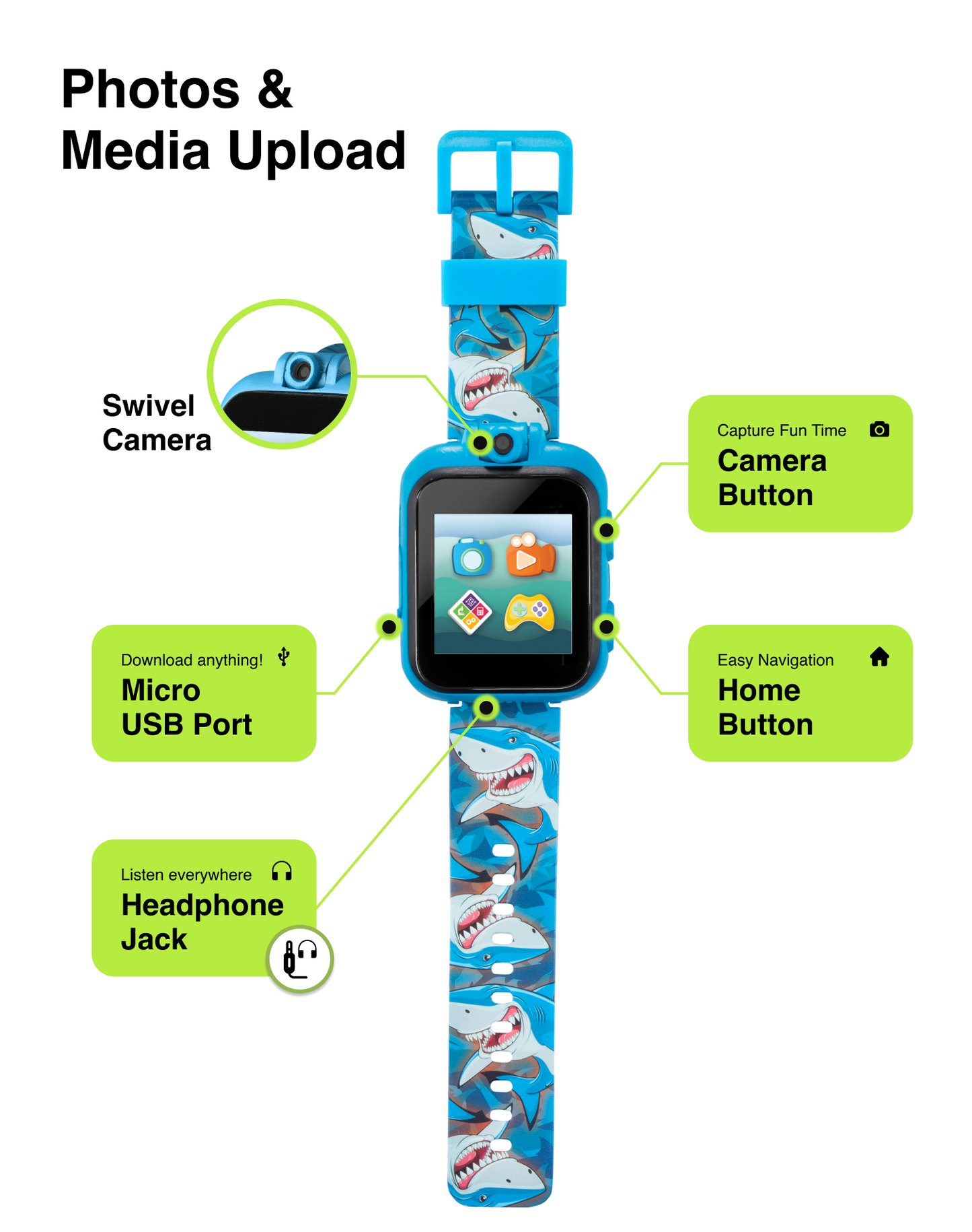 PlayZoom 2 Kids Smartwatch: Shark Print in Blue affordable smart watch