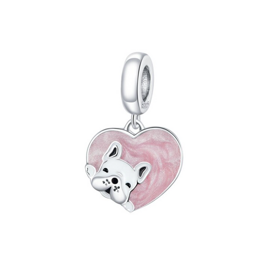 Sterling Silver Happy Heart Dog Charm