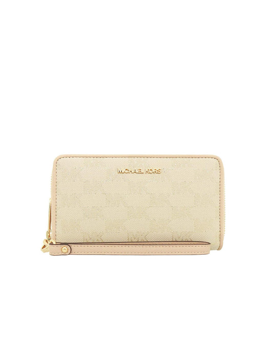 title:Michael Kors Women's Natural Multi Jet Set Travel Logo Jacquard Wallet;color:Natural Multi