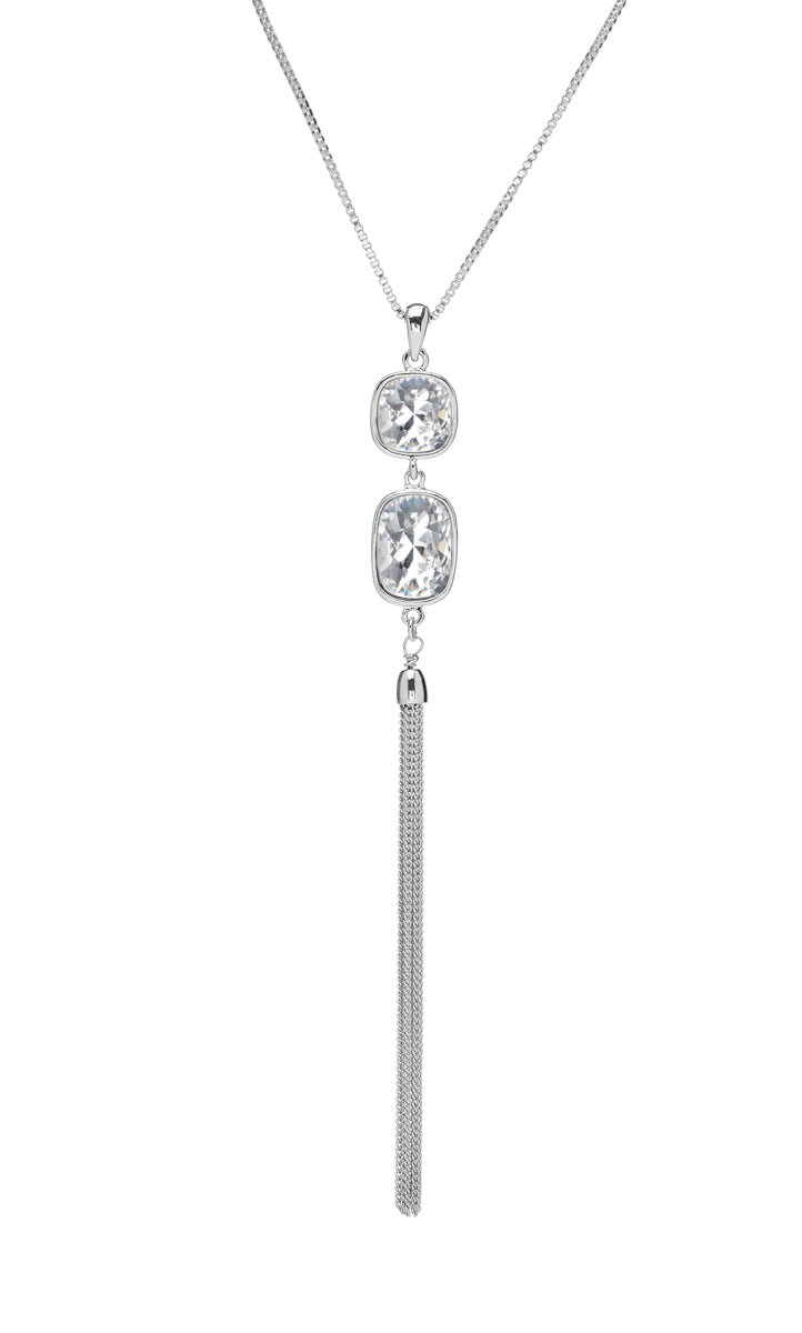 Double Crystal Tassled Pendant Necklace - Ruumur