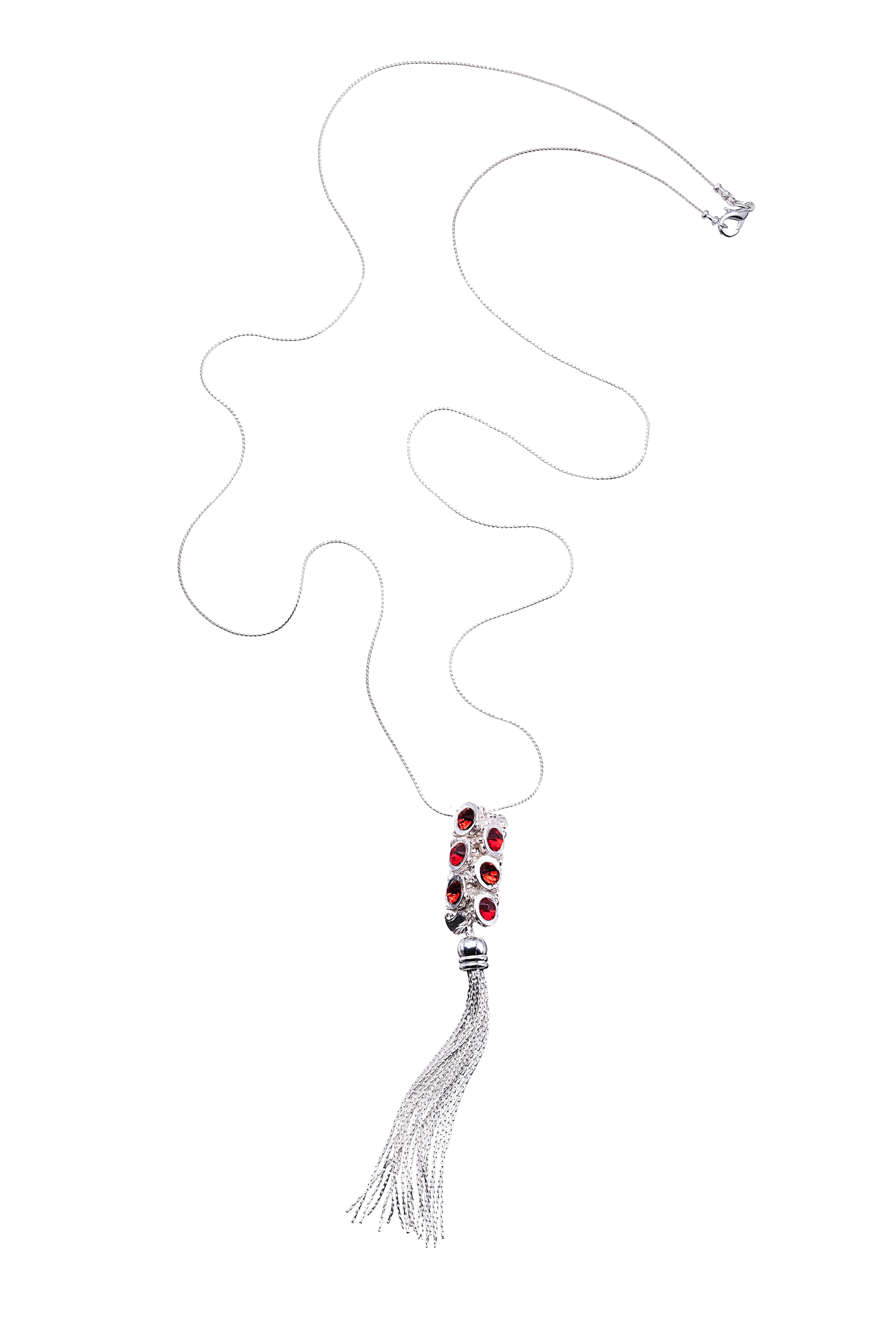 Crystal Pave Stoplight Tassel Long Pendant Necklace - Ruumur