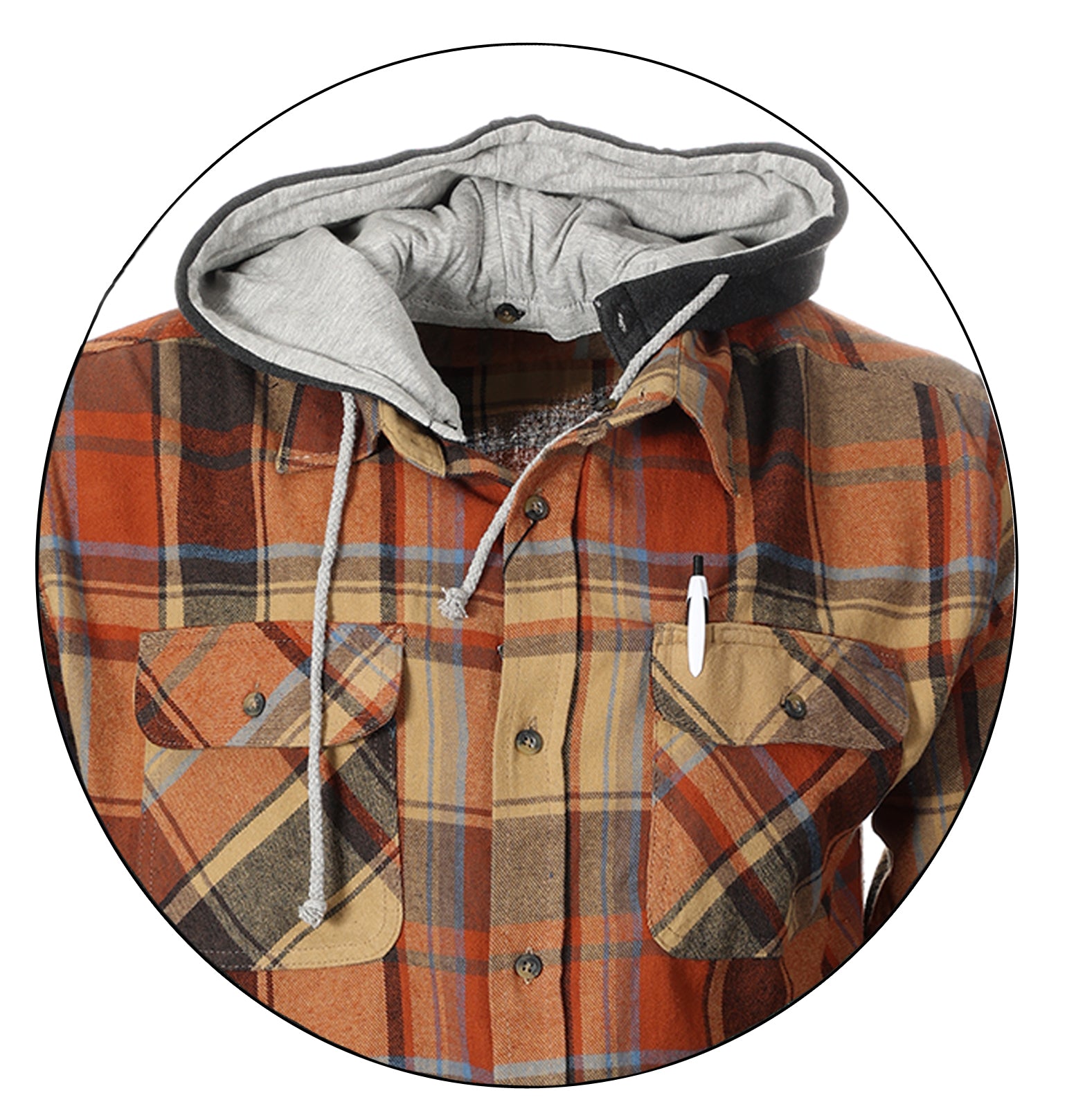 title:Gioberti Men's Khaki / Umber Removable Hoodie Plaid Checkered Flannel Button Down Shirt;color:Khaki / Umber