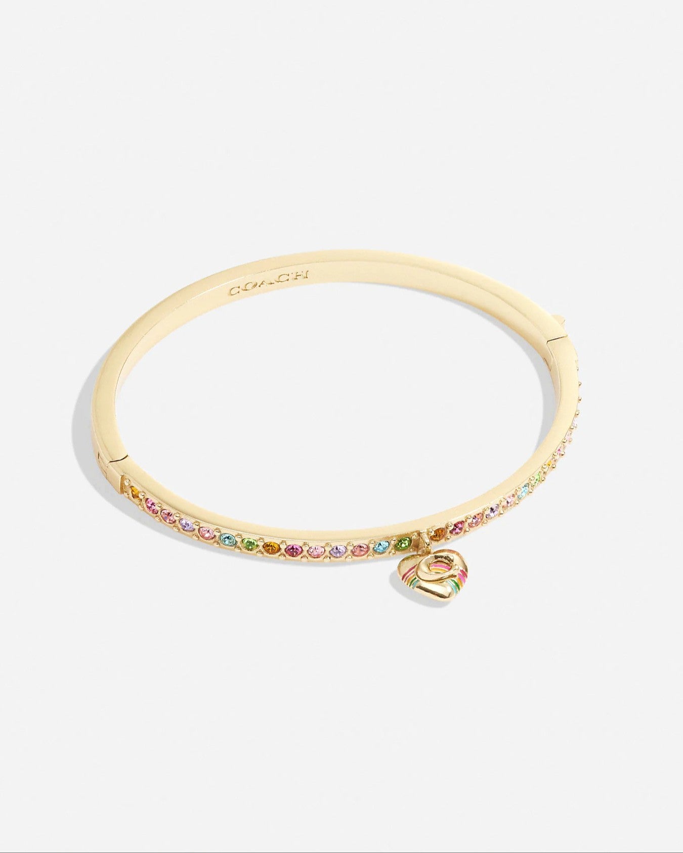 title:Coach Signature Rainbow Heart Pav� Hinged Bangle;color:Multi