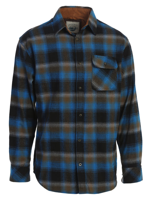 title:Gioberti Men's Night Blue 100% Cotton Brushed Flannel Plaid Checkered Shirt with Corduroy Contrast;color:Night Blue