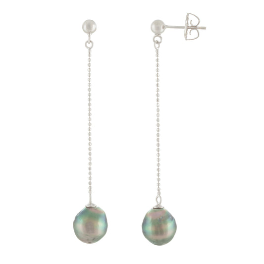 title:Splendid Pearls Tahitian Pearl Earrings Silver TH-ESR-8;color:Black