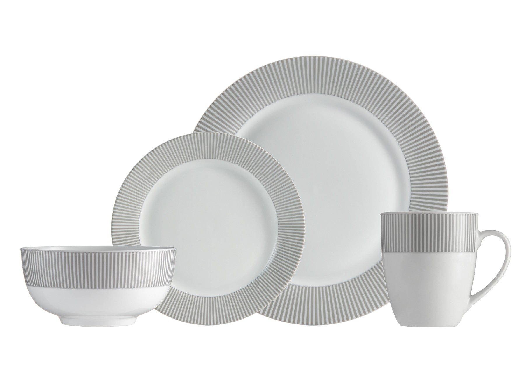 title:Safdie & Co. Dinnerset 16PC Round Rim Grey Line;color:Grey