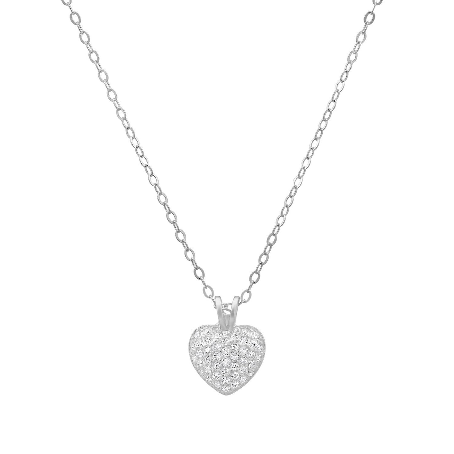 Sterling Silver Petite Puffed Heart CZ Pendant