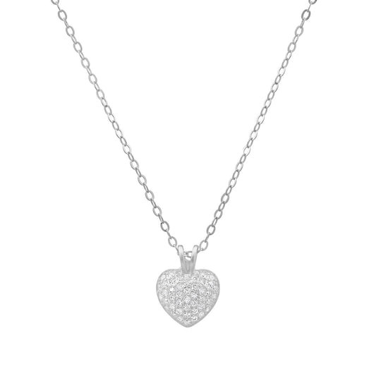 Sterling Silver Petite Puffed Heart CZ Pendant