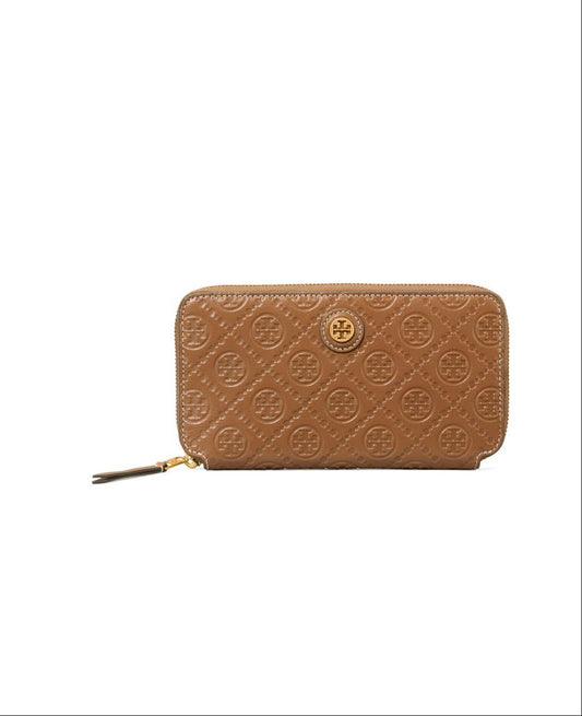 title:Tory Burch Moose T Monogram Leather Zip Continental Wallet;color:Moose